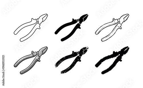 cutting pliers handles, arranged as a clean  Variant 1: clean thin outline, no fill, rounded joins, even