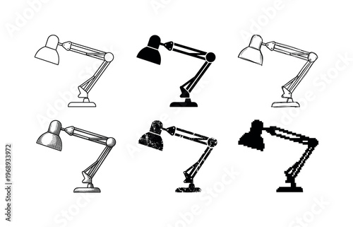 desk lamp arm, arranged as a clean  Variant 1: clean thin outline, no fill, rounded joins, even stroke.