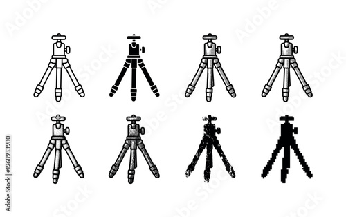 desk tripod, arranged as a clean  Variant 1: clean thin outline, no fill, rounded joins, even stroke.