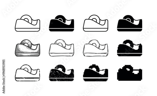 desktop tape dispenser, arranged as a clean  Variant 1: clean thin outline, no fill, rounded joins, even