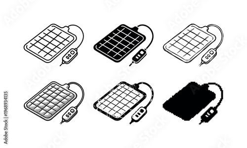 electric heating pad, arranged as a clean  Variant 1: clean thin outline, no fill, rounded joins, even
