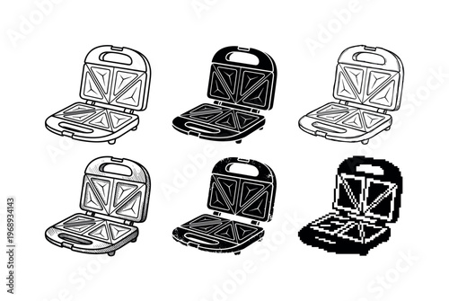 sandwich maker appliance, arranged as a clean  Variant 1: clean thin outline, no fill, rounded joins, even