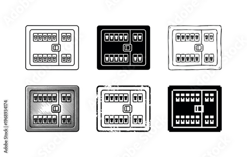 flush-mounted electrical panel, arranged as a clean  Variant 1: clean thin outline, no fill, rounded joins