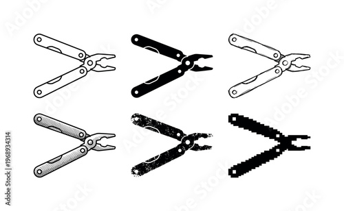 multitool pliers, arranged as a clean  Variant 1: clean thin outline, no fill, rounded joins, even stroke.