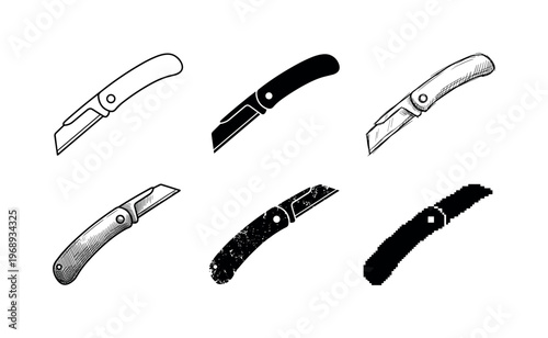 folding craft knife, arranged as a clean  Variant 1: clean thin outline, no fill, rounded joins, even