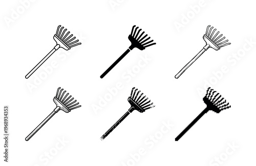 garden rake, arranged as a clean  Variant 1: clean thin outline, no fill, rounded joins, even stroke.