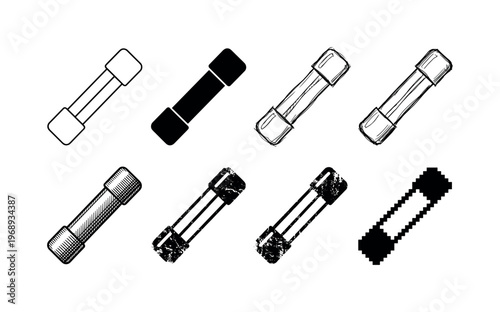 glass cartridge fuse, arranged as a clean  Variant 1: clean thin outline, no fill, rounded joins, even
