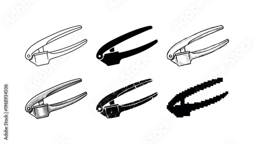 garlic press, arranged as a clean  Variant 1: clean thin outline, no fill, rounded joins, even stroke.