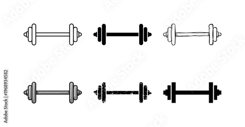 compact home gym barbell, arranged as a clean  Variant 1: clean thin outline, no fill, rounded joins, even