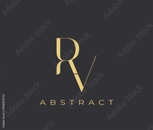 Golden abstract logo design with RV letters and text