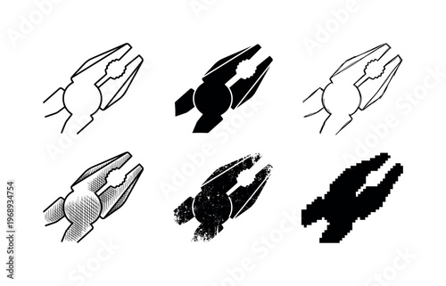 pliers jaws, arranged as a clean  Variant 1: clean thin outline, no fill, rounded joins, even stroke.