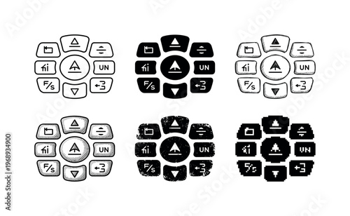 laser meter buttons, arranged as a clean  Variant 1: clean thin outline, no fill, rounded joins, even