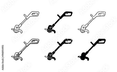 lightweight handheld trimmer, arranged as a clean  Variant 1: clean thin outline, no fill, rounded joins,