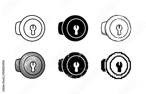 key cabinet lock, arranged as a clean  Variant 1: clean thin outline, no fill, rounded joins, even stroke.