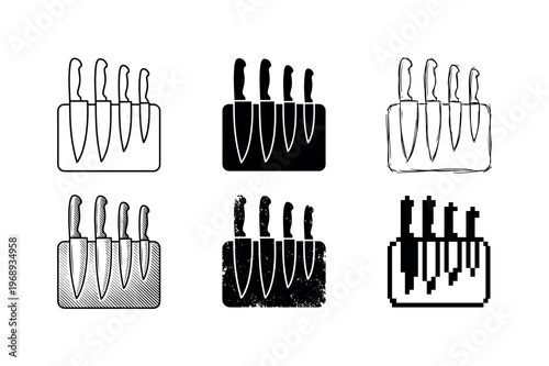 magnetic knife block, arranged as a clean  Variant 1: clean thin outline, no fill, rounded joins, even