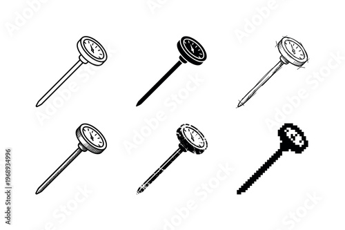 meat thermometer, arranged as a clean  Variant 1: clean thin outline, no fill, rounded joins, even stroke.
