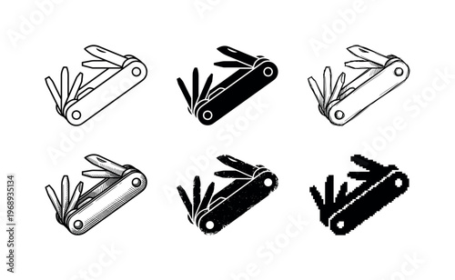 multitool body, arranged as a clean  Variant 1: clean thin outline, no fill, rounded joins, even stroke.