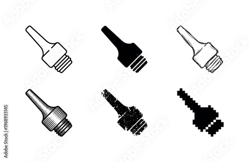 removable nozzle tip, arranged as a clean  Variant 1: clean thin outline, no fill, rounded joins, even