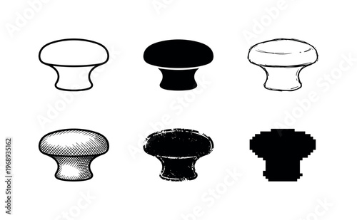 rolling pin end caps, arranged as a clean  Variant 1: clean thin outline, no fill, rounded joins, even