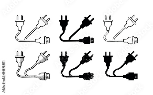 blanket power cord, arranged as a clean  Variant 1: clean thin outline, no fill, rounded joins, even