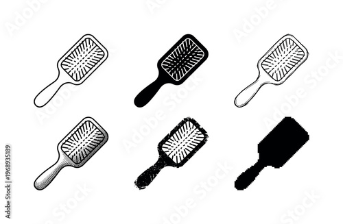 paddle hairbrush, arranged as a clean  Variant 1: clean thin outline, no fill, rounded joins, even stroke.