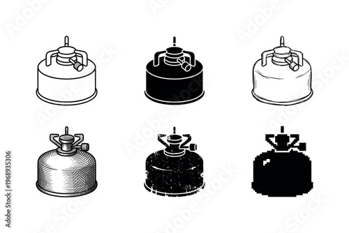 portable butane gas burner, arranged as a clean  Variant 1: clean thin outline, no fill, rounded joins,