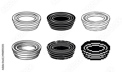 portable travel pet bowl, arranged as a clean  Variant 1: clean thin outline, no fill, rounded joins, even