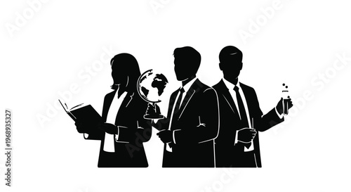 Silhouette of business professionals team meeting with coffee cups and documents in modern office setting