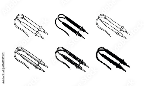 multimeter probes, arranged as a clean  Variant 1: clean thin outline, no fill, rounded joins, even stroke