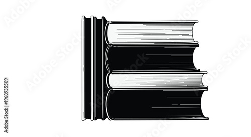 Stack of black books with white pages on top, education, learning, and business concept, office, library, or home study setting with organized literature