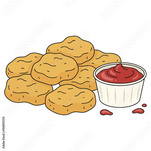 stack of golden hash browns with ketchup dip flat design vector illustration