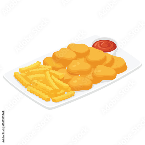 fast food meal with fries and chicken nuggets vector illustration