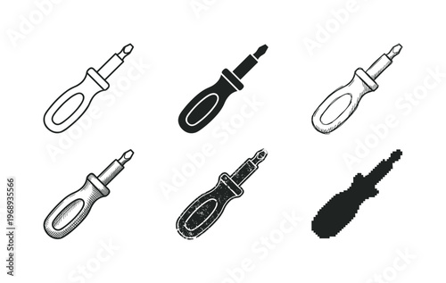 screwdriver handle, arranged as a clean  Variant 1: clean thin outline, no fill, rounded joins, even