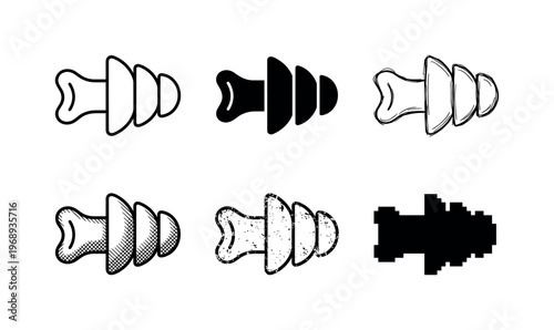 silicone earplugs, arranged as a clean  Variant 1: clean thin outline, no fill, rounded joins, even stroke