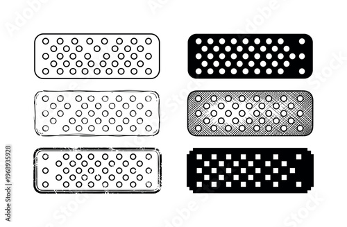 perforated plate, arranged as a clean  Variant 1: clean thin outline, no fill, rounded joins, even stroke.