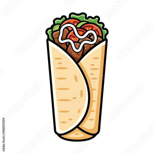 tasty falafel wrap in paper with fresh salad vector illustration