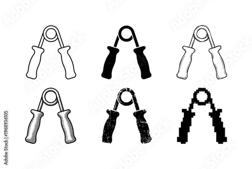 spring hand expander, arranged as a clean  Variant 1: clean thin outline, no fill, rounded joins, even