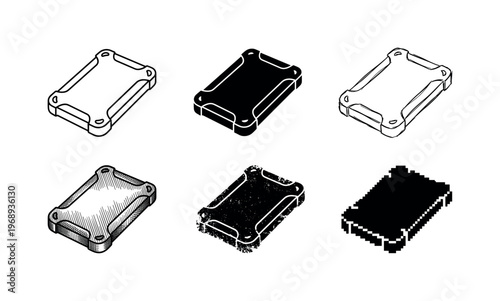 SSD protective shell, arranged as a clean  Variant 1: clean thin outline, no fill, rounded joins, even