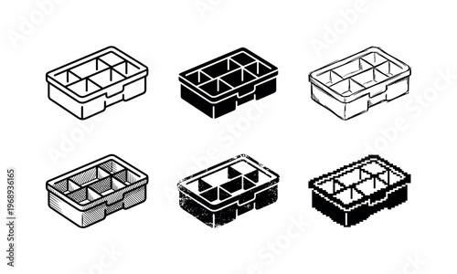 stackable screw organizer, arranged as a clean  Variant 1: clean thin outline, no fill, rounded joins,