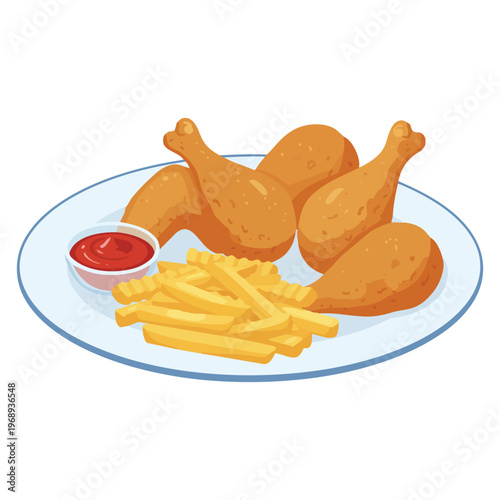 fast food meal with chicken nuggets fries and ketchup vector illustration