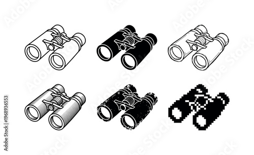 travel binoculars, arranged as a clean  Variant 1: clean thin outline, no fill, rounded joins, even stroke