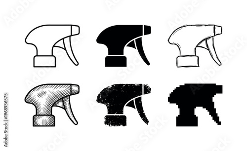 spray bottle trigger, arranged as a clean  Variant 1: clean thin outline, no fill, rounded joins, even
