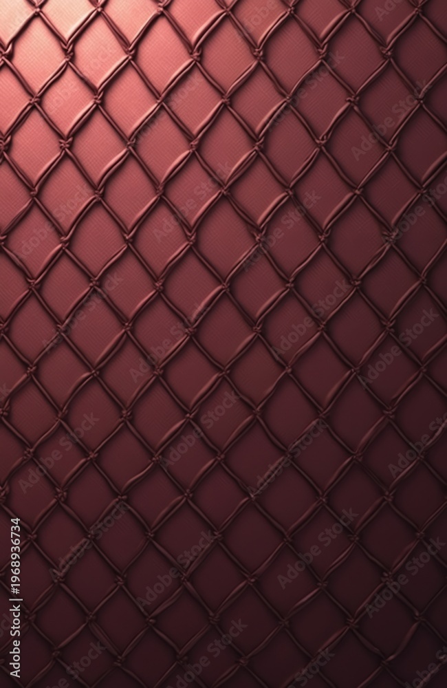Fototapeta premium Textured pattern with rhombus shapes and quilted stitching. Dark red fabric surface for design background. Contemporary elegant textile for interior decor.