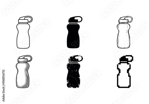 lightweight travel water bottle, arranged as a clean  Variant 1: clean thin outline, no fill, rounded