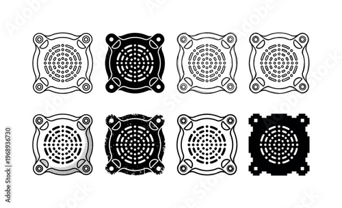sensor mounting base, arranged as a clean  Variant 1: clean thin outline, no fill, rounded joins, even