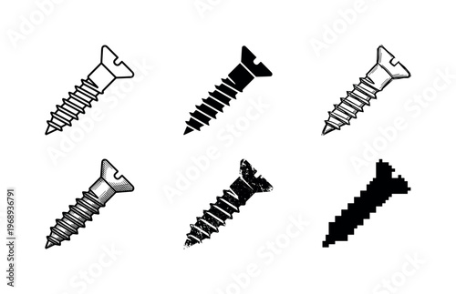 wood screw, arranged as a clean  Variant 1: clean thin outline, no fill, rounded joins, even stroke.