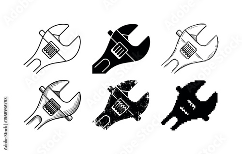wrench pivot, arranged as a clean  Variant 1: clean thin outline, no fill, rounded joins, even stroke.
