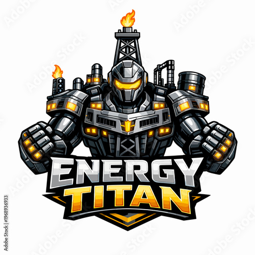 Futuristic Energy Titan robot logo featuring a giant mecha with electrical power effects, ideal for esports, gaming teams, and sci-fi technology branding