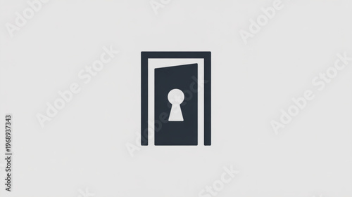 A slightly ajar door with a keyhole in the center on a light gray background symbolizing access and opportunity