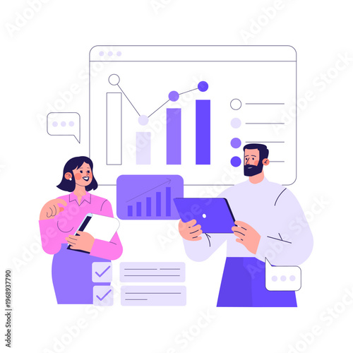 Business Colleagues Analyzing Data in Vector Illustration
